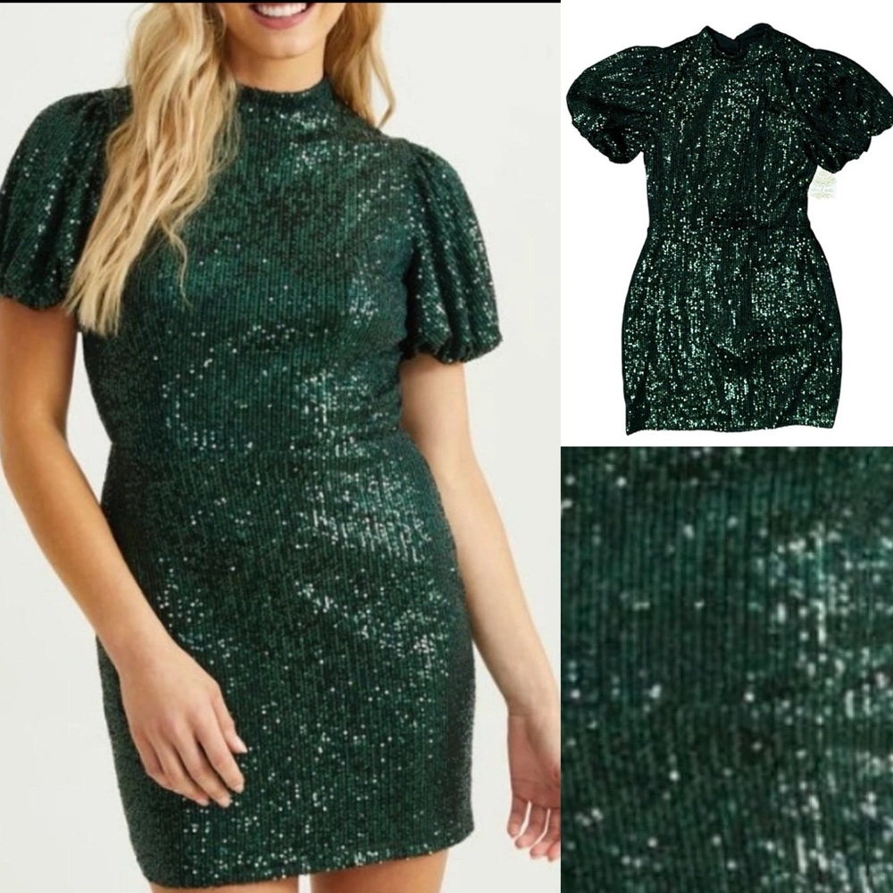 Altar’d State Hunter Green Sequin cocktail Formal mini Dress Size medium NWT